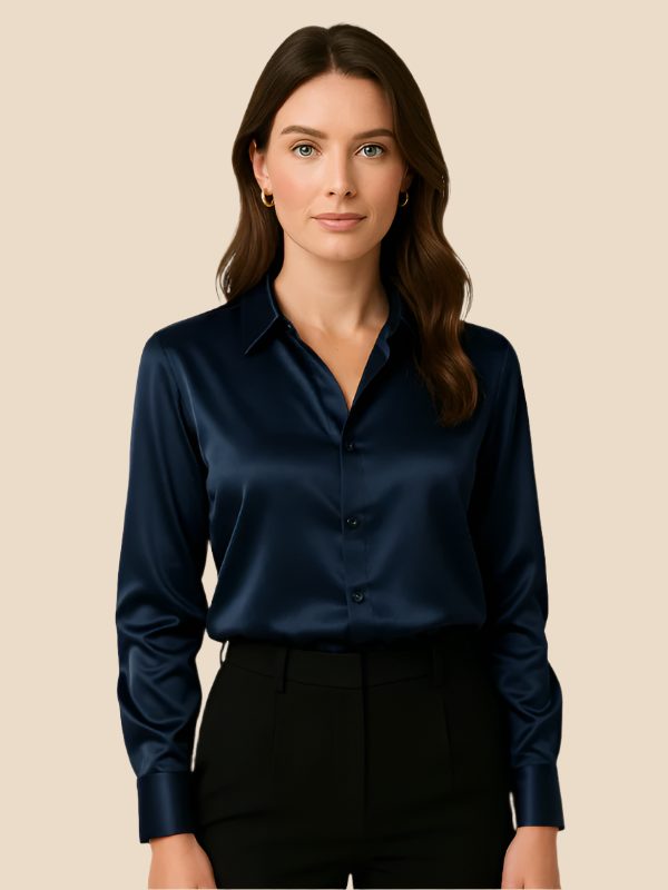 Versatile women's button-down shirt, long sleeve, elegant pointed collar, casual chic.