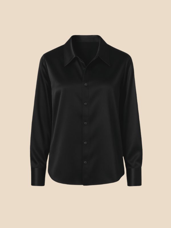 Women's crisp button-down shirt, long sleeve, pointed collar, ideal for professional wear.