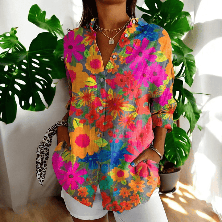 Solid color long sleeve women's blouse. Elegant button-front top, perfect for workwear, spring & everyday style.