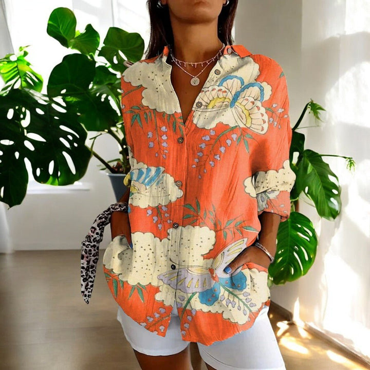 Vintage style button-front blouse for women. Elegant long sleeve top, ideal for casual chic, fall fashion & everyday style.
