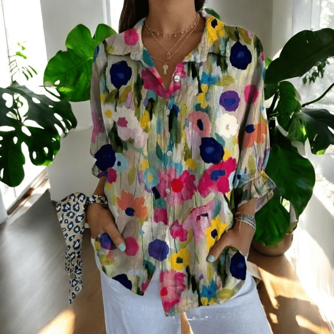 Light & airy button-front blouse. Women's elegant long sleeve top, great for spring/summer fashion & everyday wear.