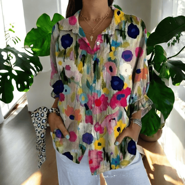 Light & airy button-front blouse. Women's elegant long sleeve top, great for spring/summer fashion & everyday wear.