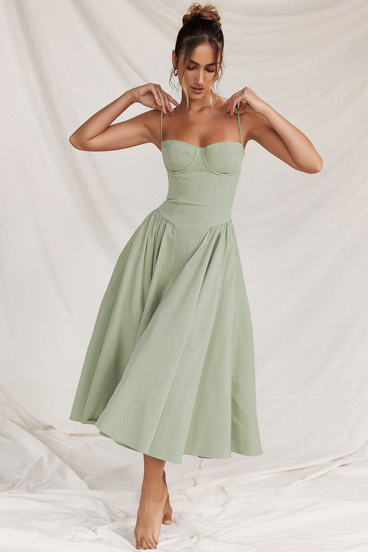Flattering women's midi dress, corset style & adjustable straps for a chic summer or occasion look.