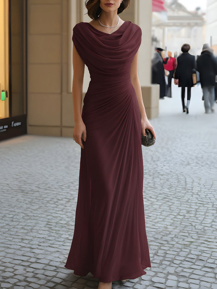 Floor-length elegant ruched maxi dress, perfect for parties