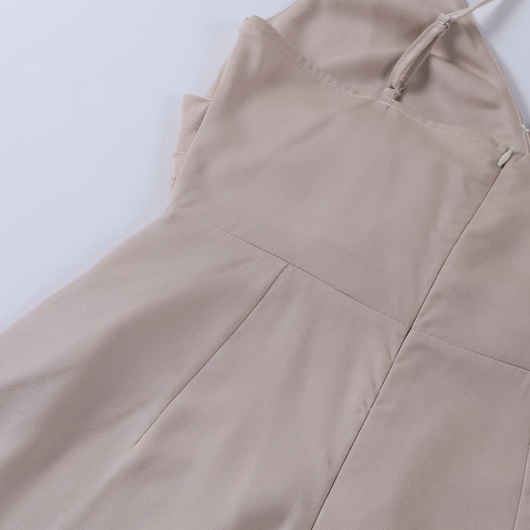 Elegant women's cowl neck V-neck midi dress for evening or party wear.