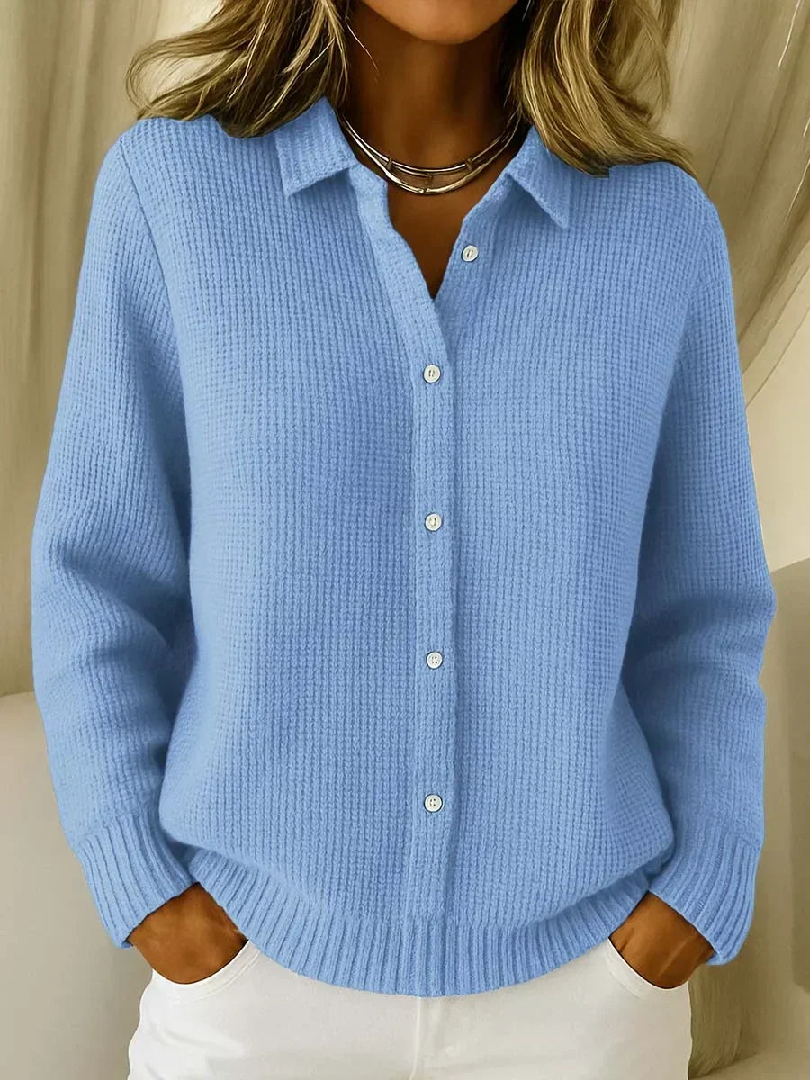 Women's elegant cozy button-front cardigan. Perfect long-sleeve sweater for fall fashion and versatile everyday comfort.