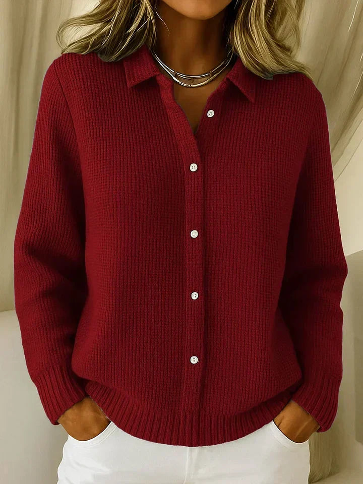 Versatile women's button-front cardigan. A comfortable long-sleeve sweater, great for elegant everyday style and fall layering.
