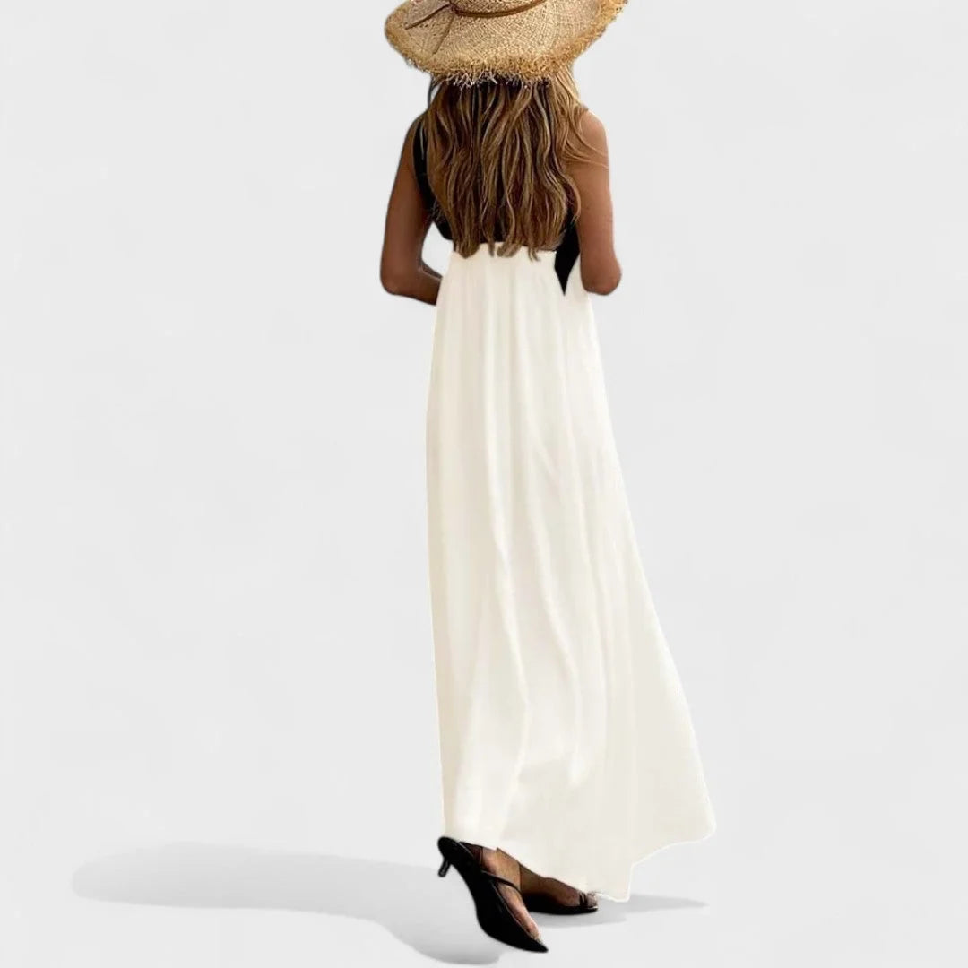 Flattering women's elegant cross-neck sleeveless maxi dress for a sleek silhouette.