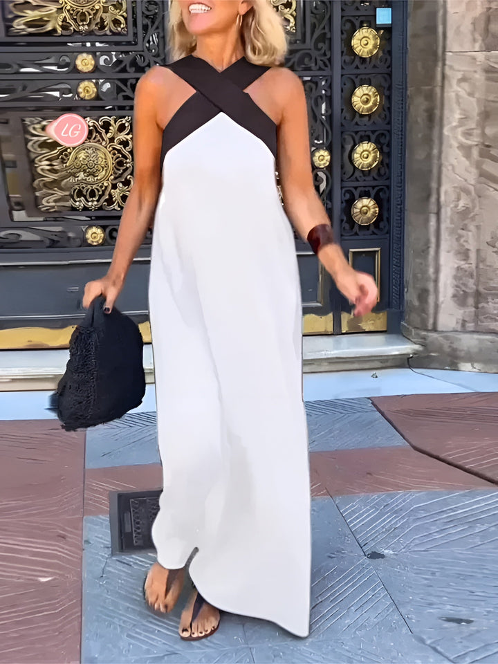 Chic women's crossed neck summer dress, perfect vacation wear or a stylish party dress.