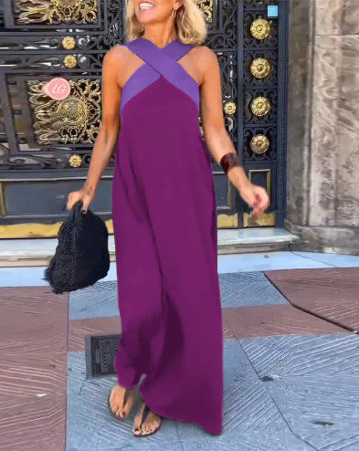 Flowy women's summer dress with elegant crossed neck, comfortable day dress for any occasion.