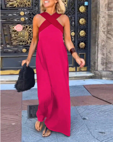 Versatile women's elegant summer dress, crossed neck design, perfect for vacation or evening.