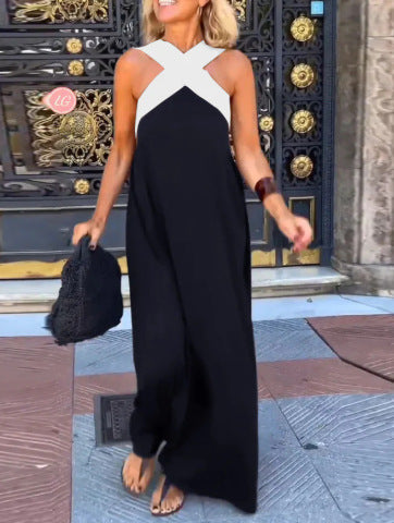 Short elegant women's summer dress with a stylish crossed neck, great for parties & day events.