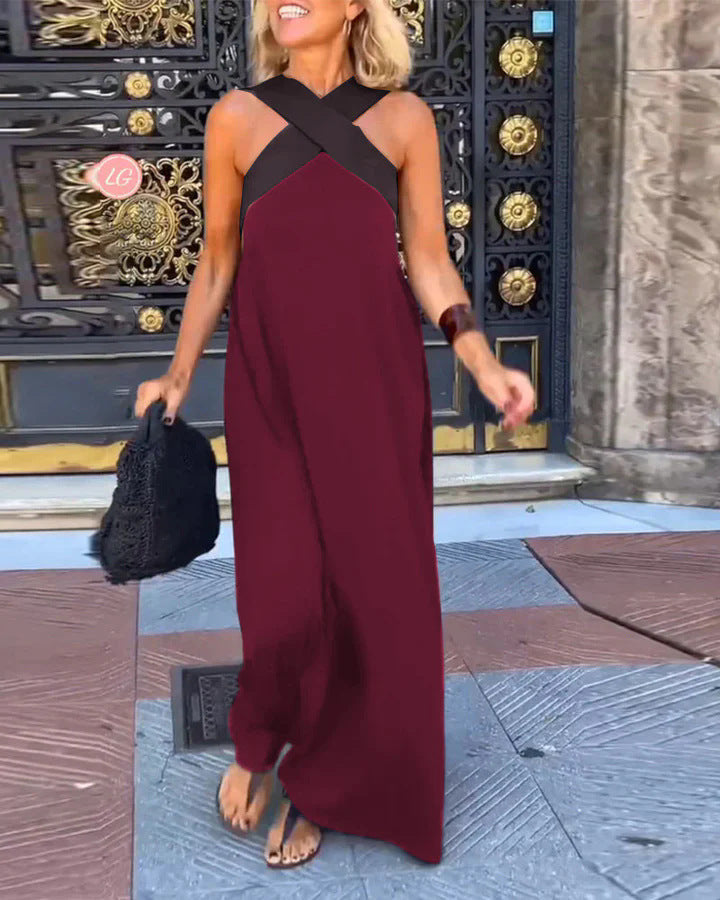 Comfortable & elegant women's crossed neck summer dress, easily transitions from day to evening.