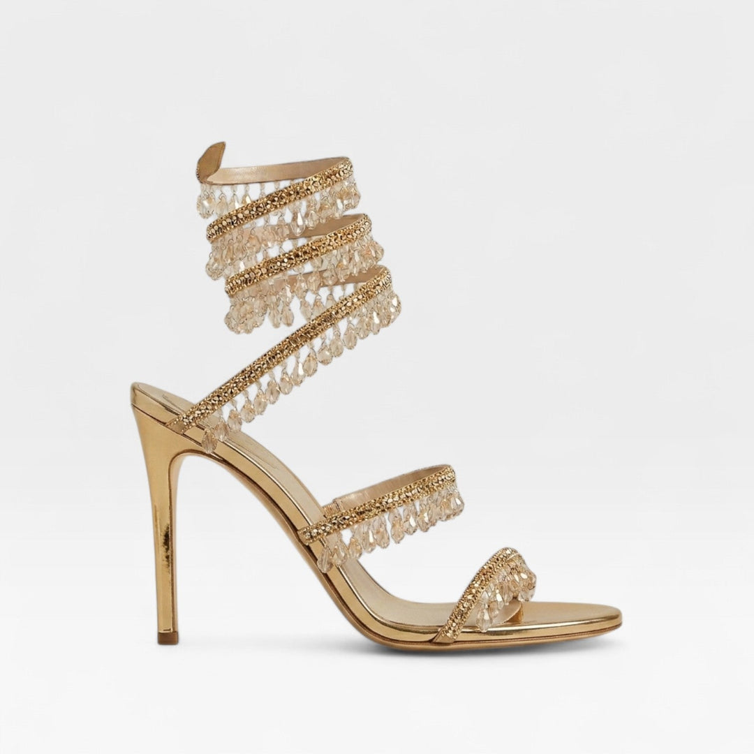 Formal evening high heels: women's strappy sandals with dazzling crystal embellishments.