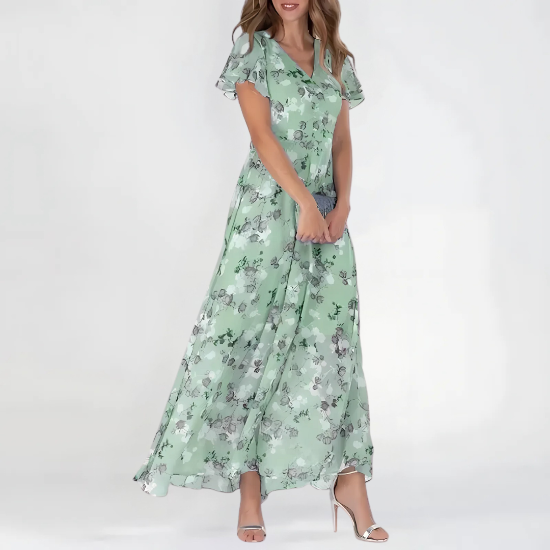 Vibrant daisy floral dress for women, an elegant and flattering summer style, perfect for casual or party occasions.
