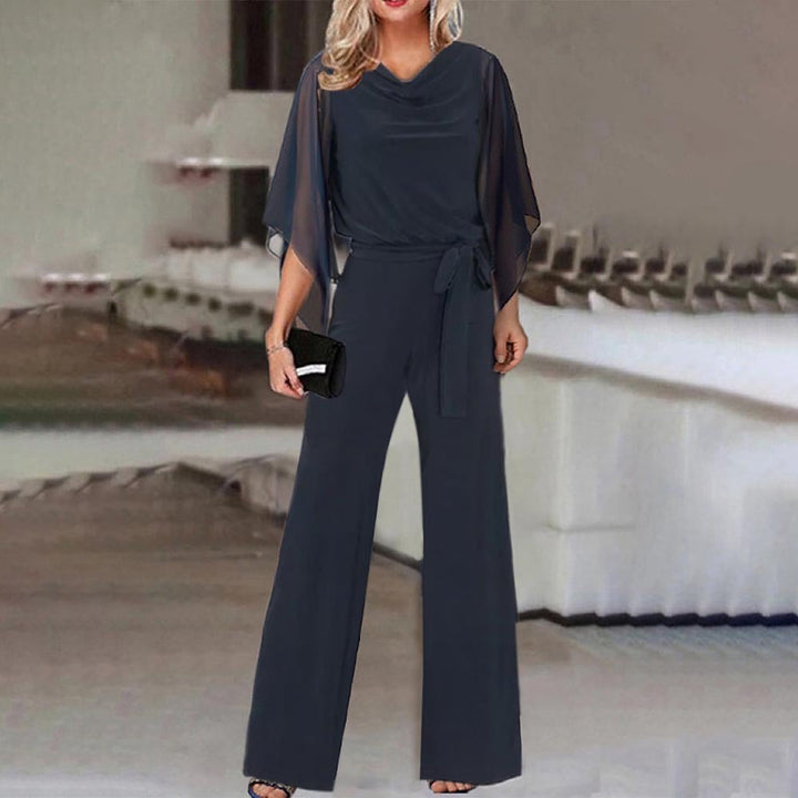 Comfortable and stylish women's fashion jumpsuit, featuring elegant draped sleeves.