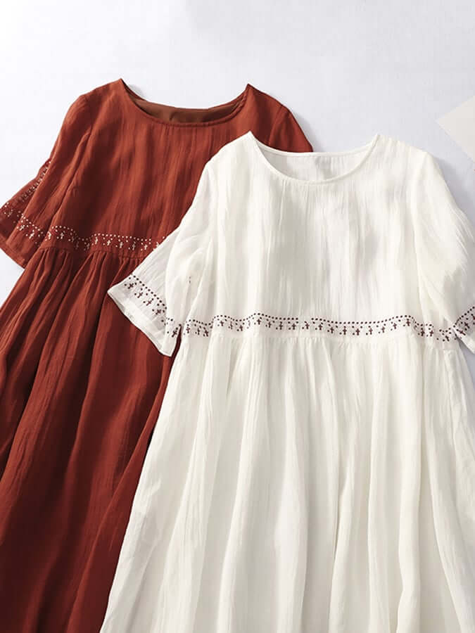 Women's elegant embroidered loose fit dress, perfect for casual comfort & versatile summer style.