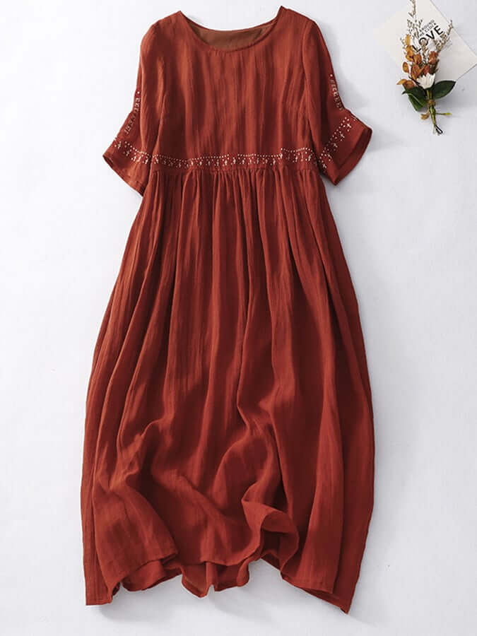 Perfect women's loose fit summer day dress with intricate embroidery, offering casual elegance & comfort.