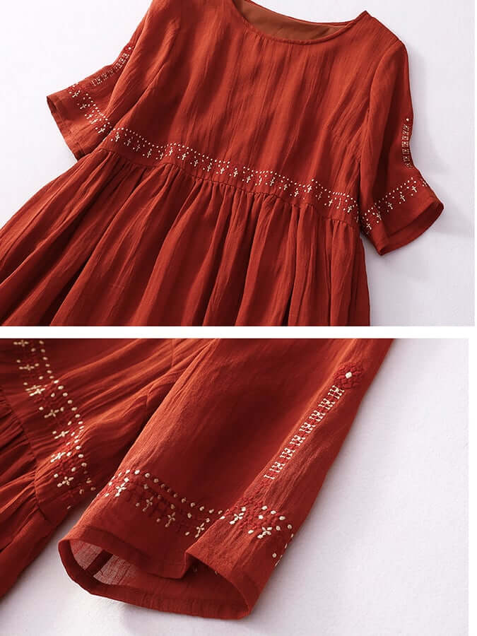 Flowy women's embroidered loose fit dress, light and comfortable, ideal for casual elegant summer fashion.