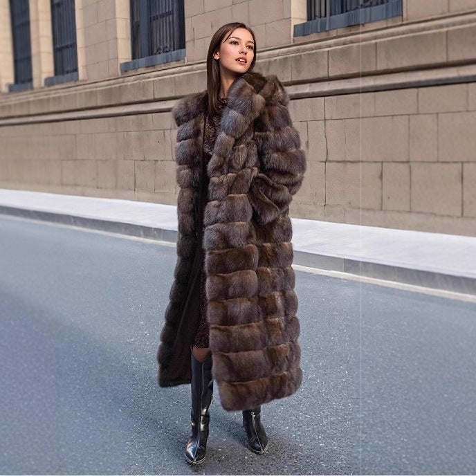 Chic hooded faux fur coat for women, fashionable winter style