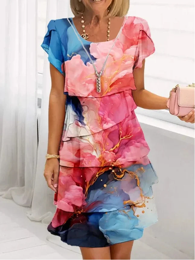Women's elegant floral A-line ruffle dress. Perfect for summer occasions, offering chic style and comfort.