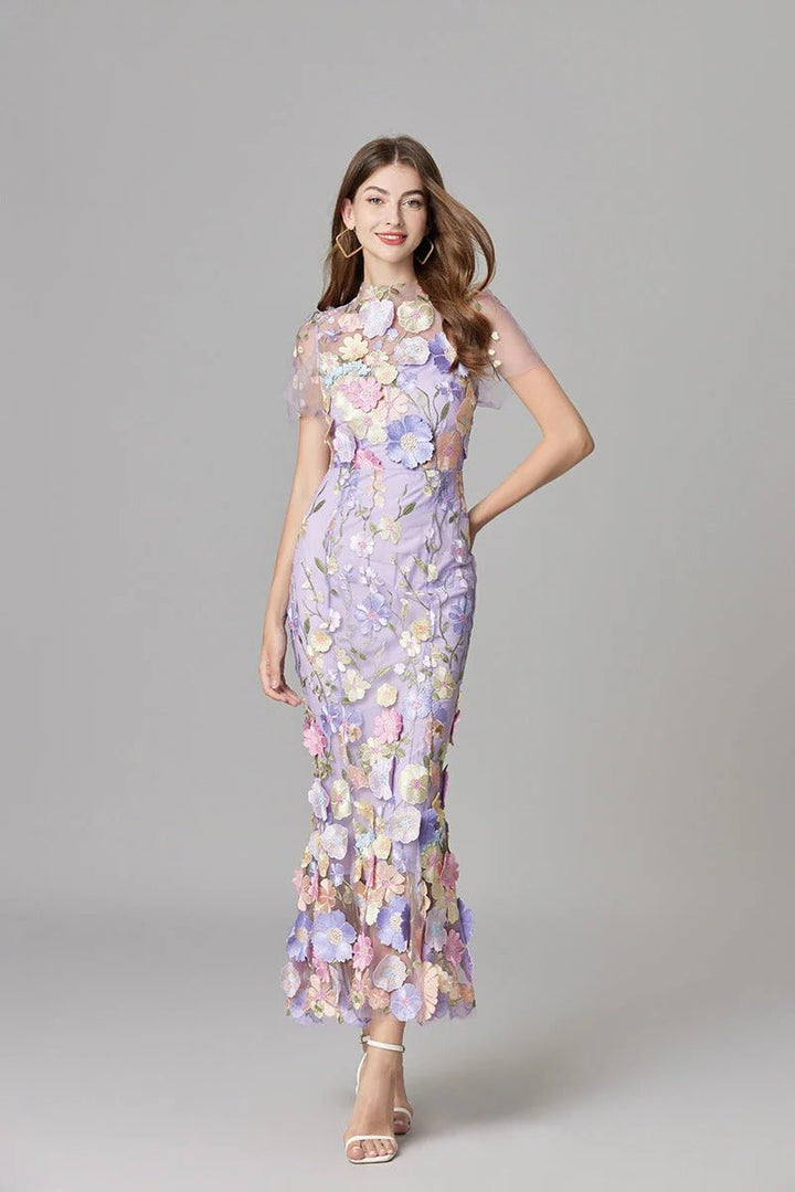 Beautiful floral applique sleeveless maxi dress, exuding elegance for any occasion wear.