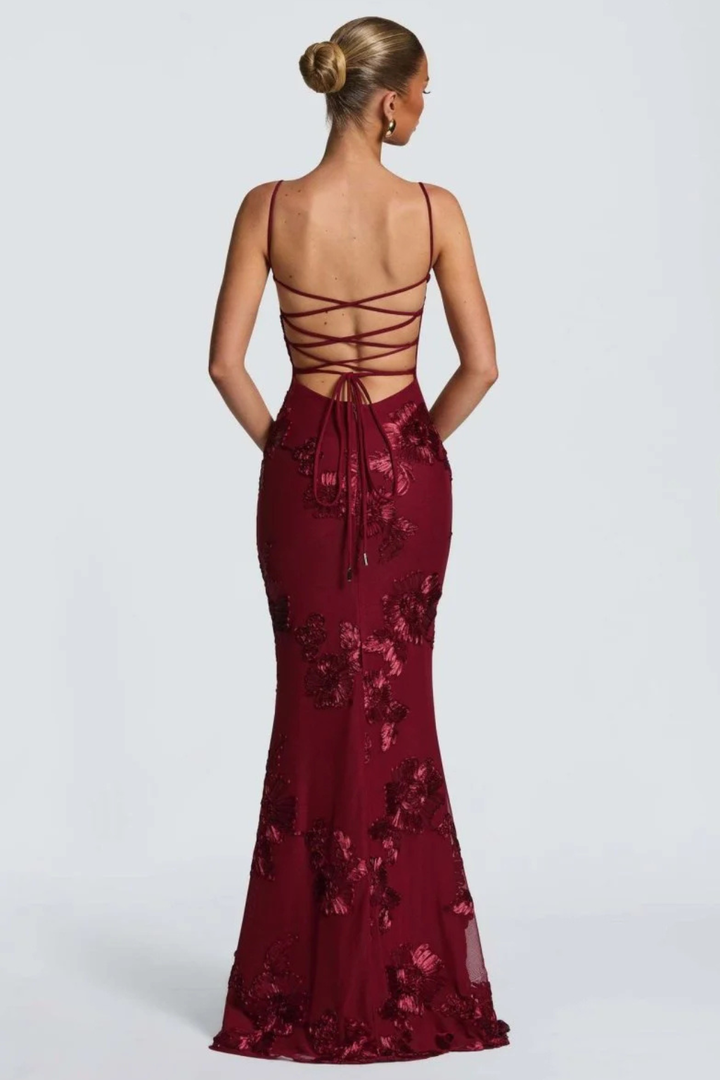 Women's chic floral embroidered maxi dress featuring a flattering corset cami design.