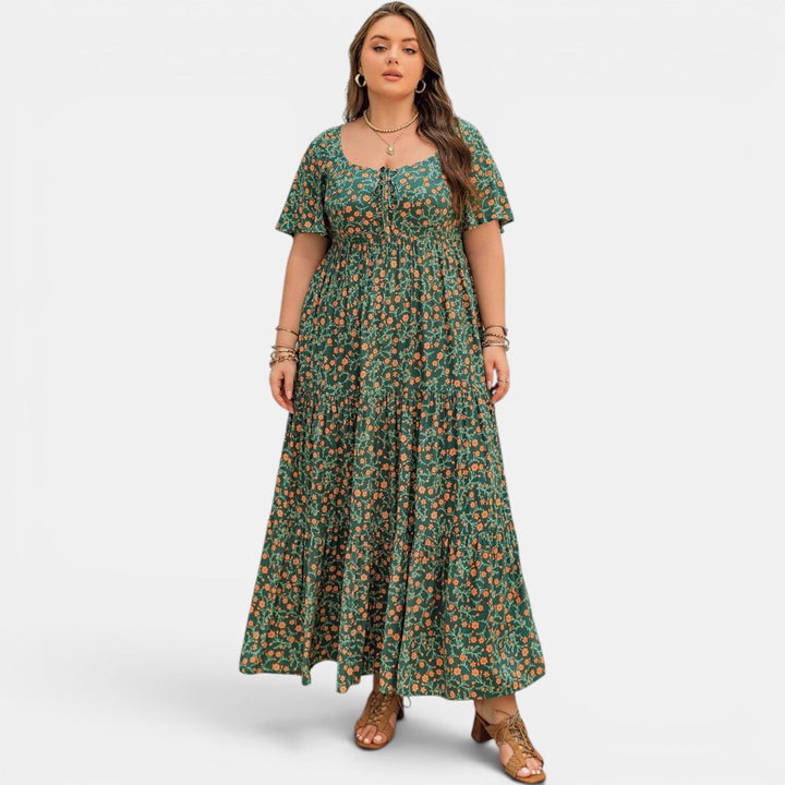 Floral print maxi dress, women's elegant summer fashion. Long and flowing for grace.
