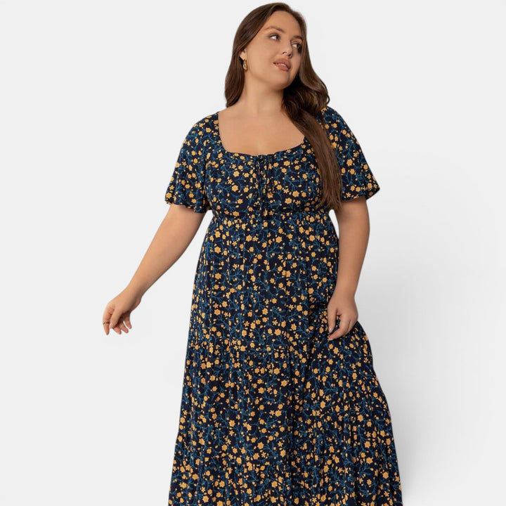 Vibrant floral print maxi dress for women, an elegant and breezy summer outfit. Long and light.