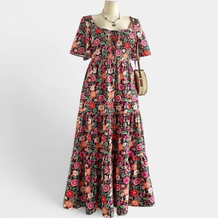 A-line floral maxi dress for women, elegant and comfortable, suitable for summer casual wear.