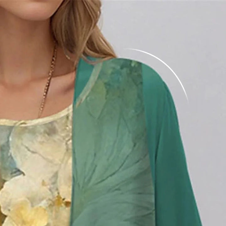 Comfortable two-piece women's floral midi dress & jacket set, ideal for sophisticated spring outfits.