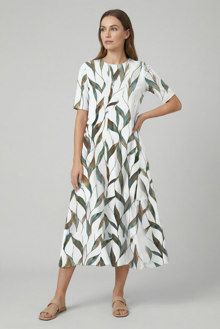 Short sleeve floral midi dress, a versatile women's summer dress with pockets.
