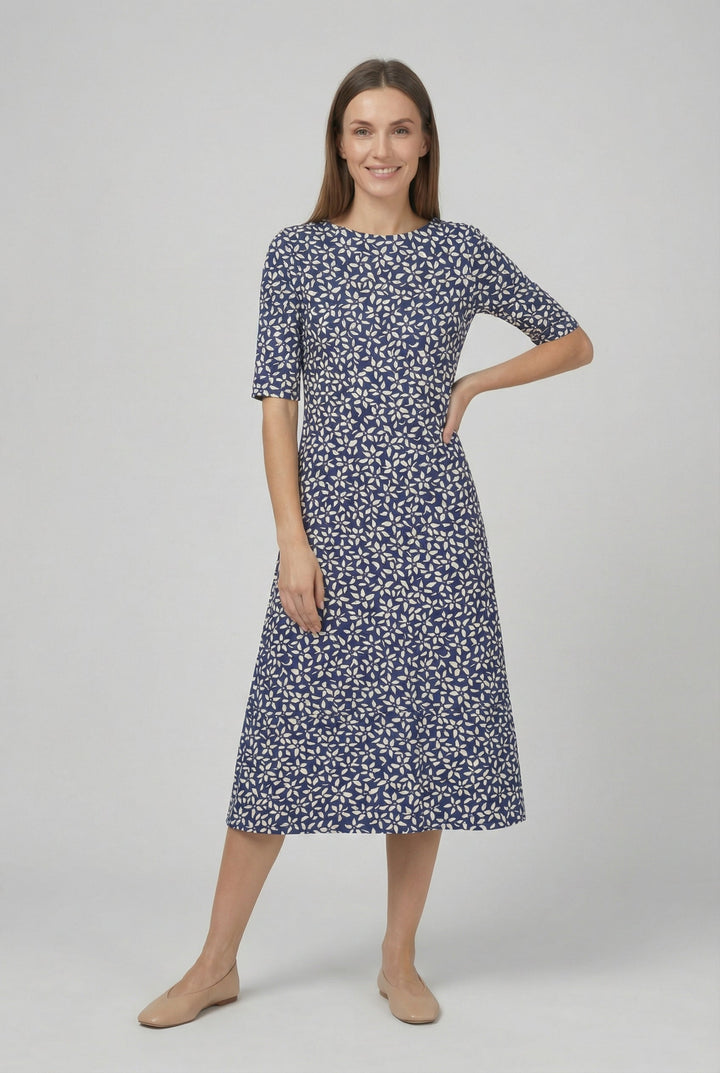 Elegant high neck floral midi dress, a must-have women's casual summer style.