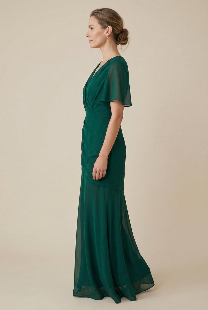 Flowy floral maxi dress with delicate pleats for women.