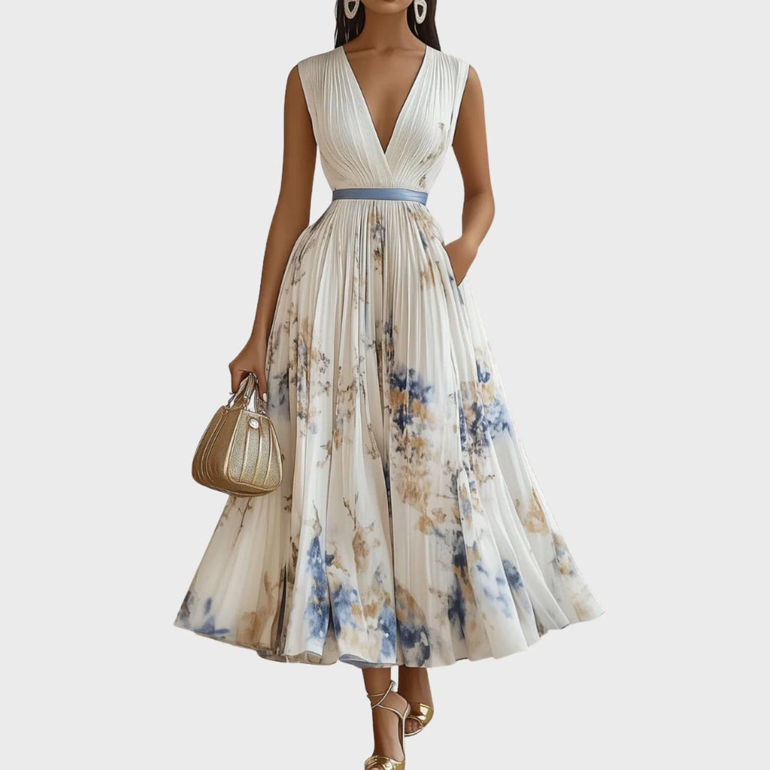 Women's Elegant Floral Plissé Midi Dress for Ceremonies