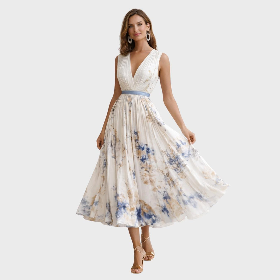 Women's Elegant Floral Plissé Midi Dress for Ceremonies