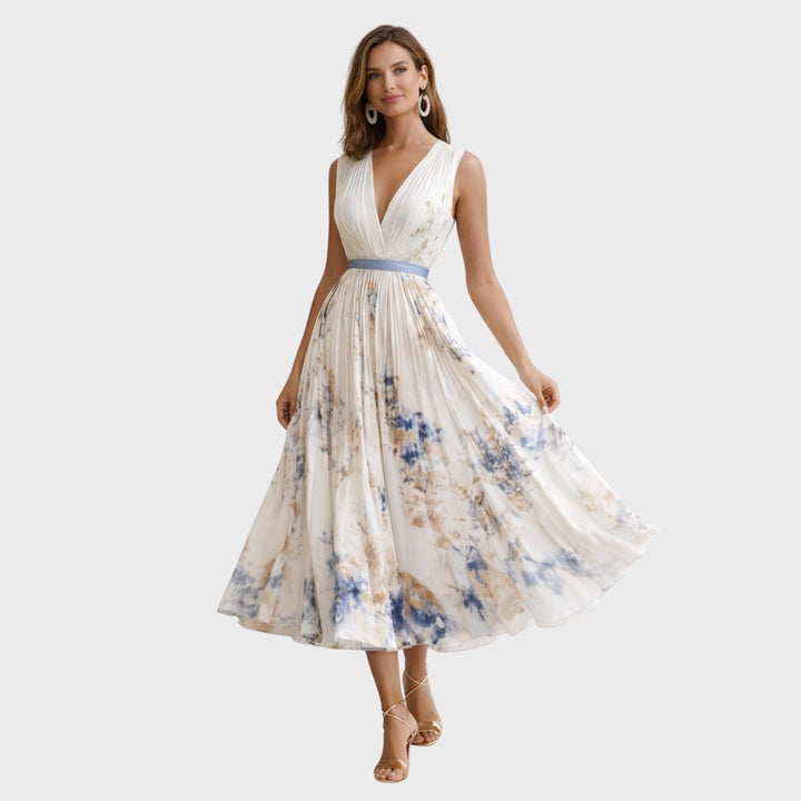 Women's Elegant Floral Plissé Midi Dress for Ceremonies