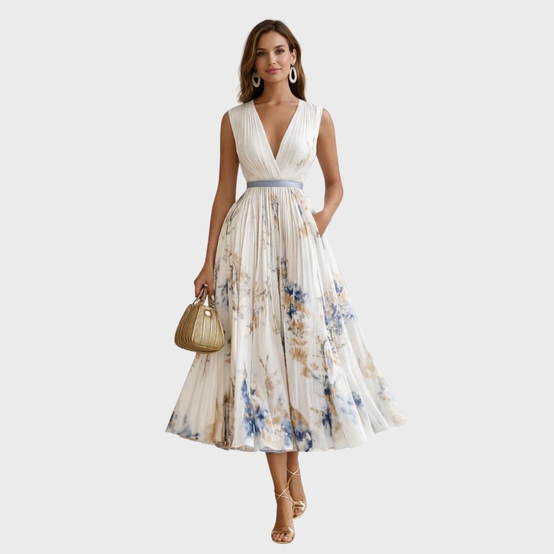Women's Elegant Floral Plissé Midi Dress for Ceremonies