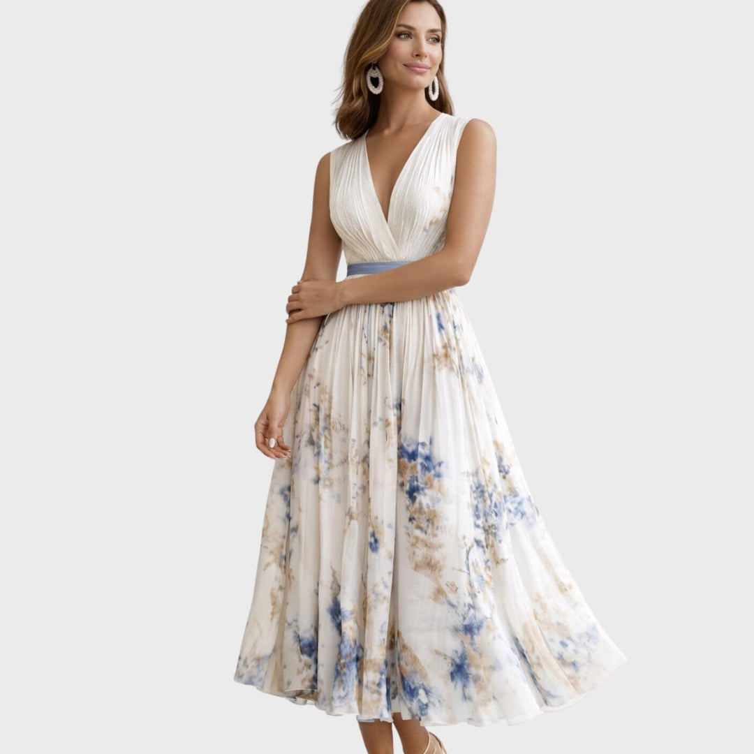 Women's Elegant Floral Plissé Midi Dress for Ceremonies