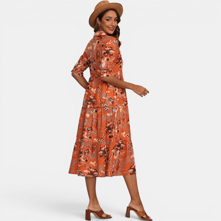 Effortless women's half sleeve floral maxi dress, V-neck, for a relaxed summer look.