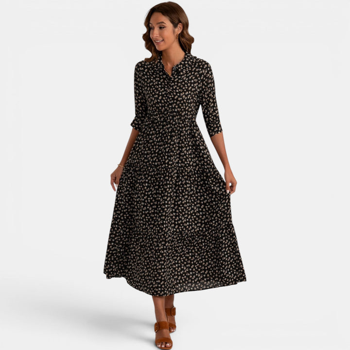 Women's summer floral V-neck dress, maxi length, half sleeves, stylish and comfortable.