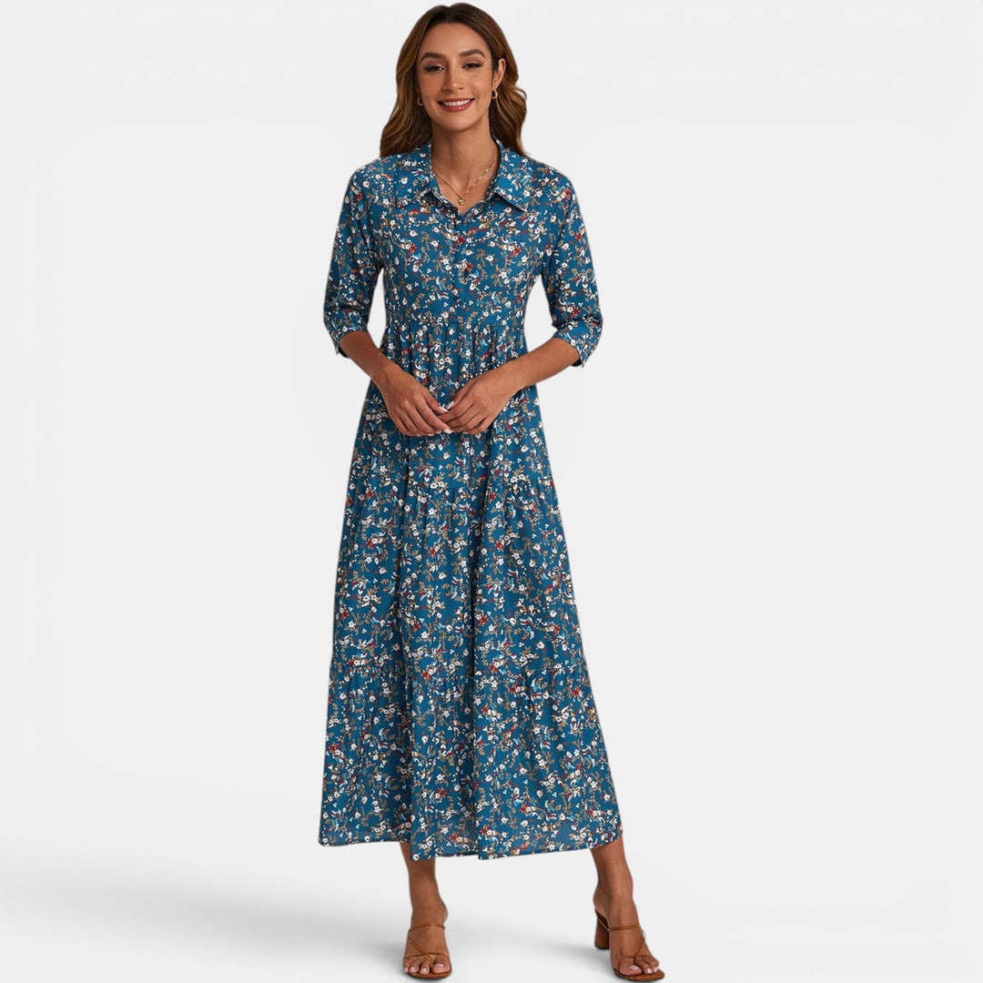 Relaxed fit women's floral V-neck maxi dress, perfect for comfortable everyday style.