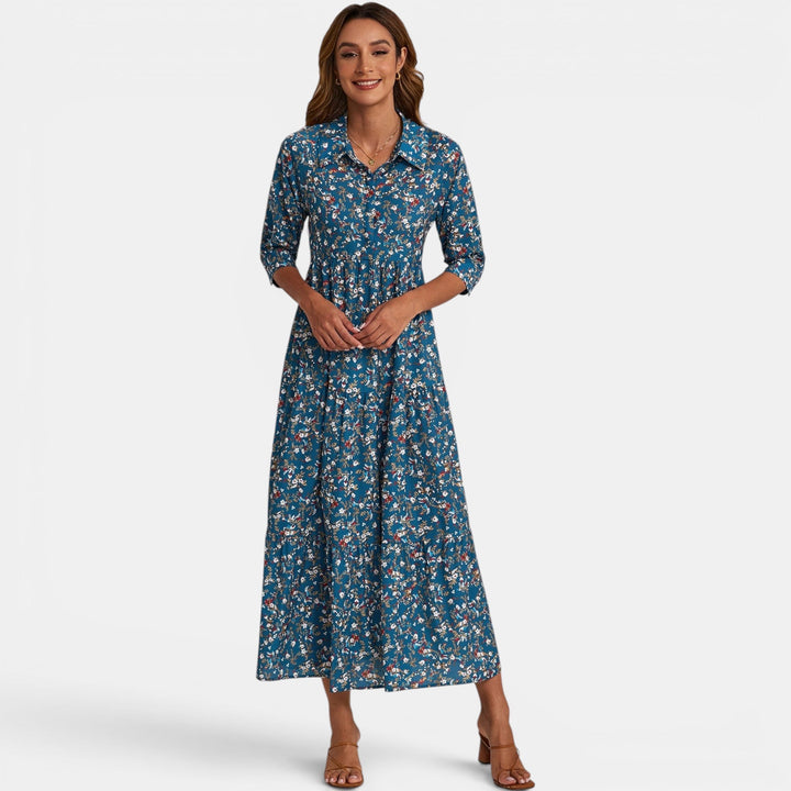 Relaxed fit women's floral V-neck maxi dress, perfect for comfortable everyday style.