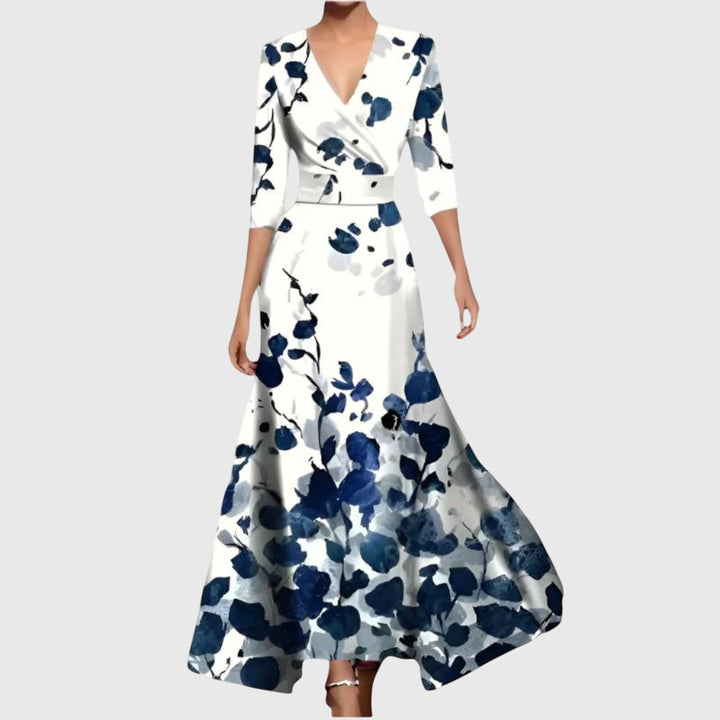 Stylish women's summer floral V-neck wrap maxi dress, a versatile and flattering design.