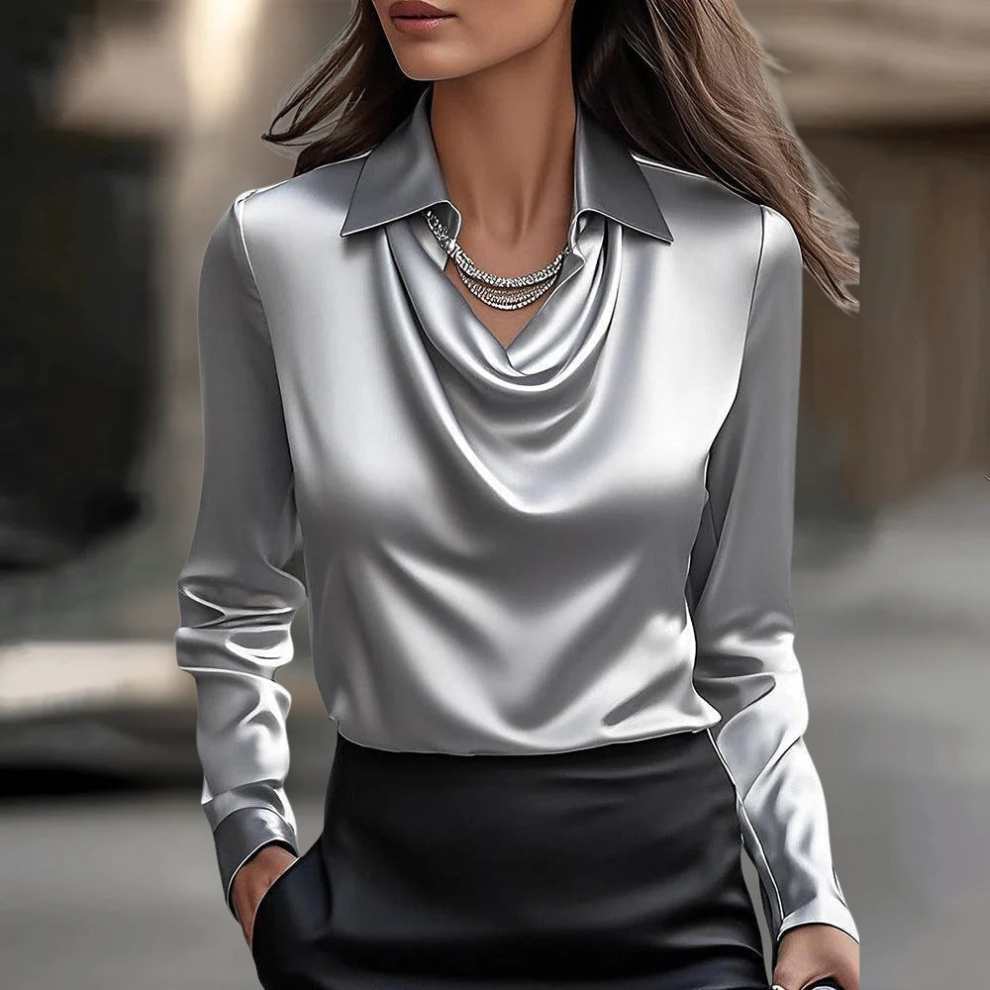 Black elegant flowy blouse for women, perfect sophisticated office & evening top.