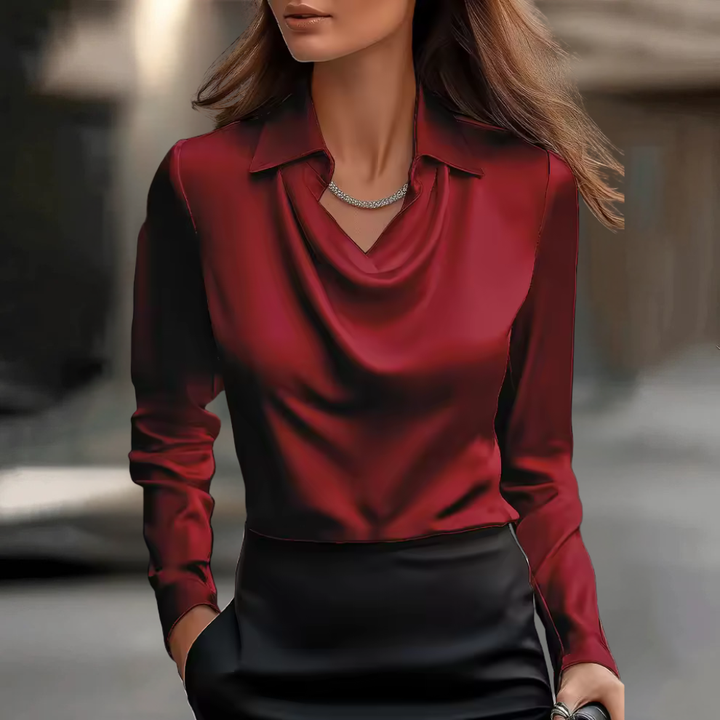 Dressy women's flowy blouse, elegant long sleeve top for evening or special occasions.