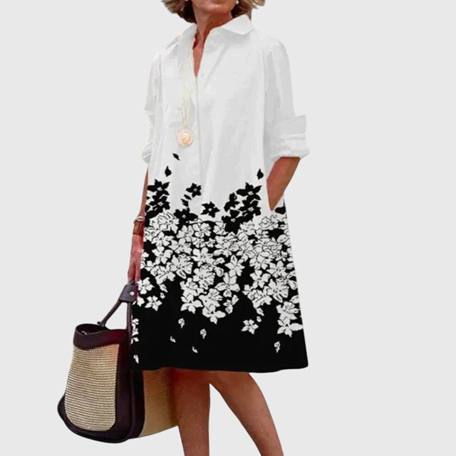 Elegant, comfortable, and flowy women's dress with pockets; ideal for spring & summer.