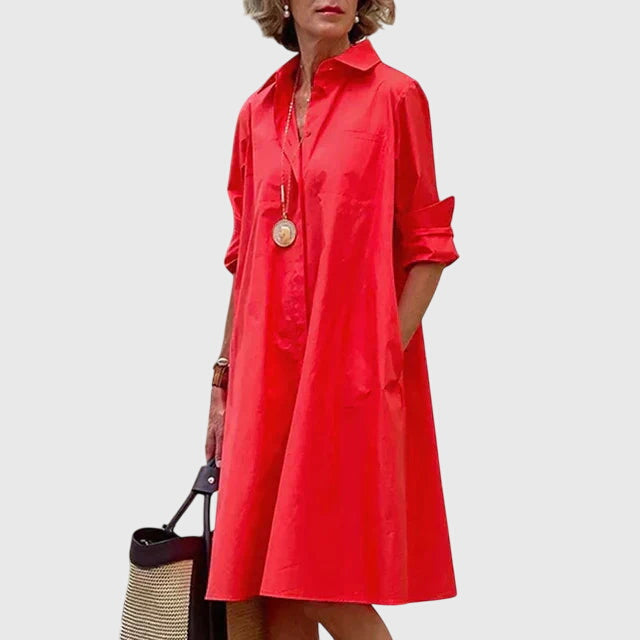 Elegant women's flowy dress, versatile for casual or dressy spring/summer occasions.