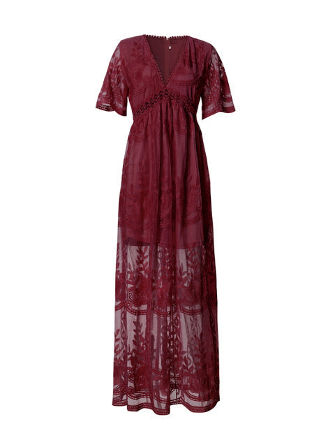 Versatile women's elegant flowy maxi dress, a comfortable V-neck style for day or evening.