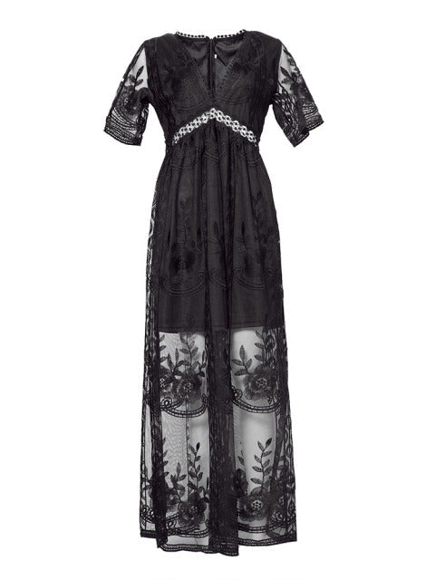 Fashionable women's V-neck maxi dress, a comfortable and elegant flowy design for summer.
